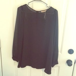 Black long sleeve sheer tunic blouse